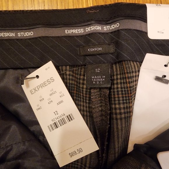 Express Editor Brown Plaid Cropped Cuffed Capri Pants NWT- Size 12 - Picture 4 of 4